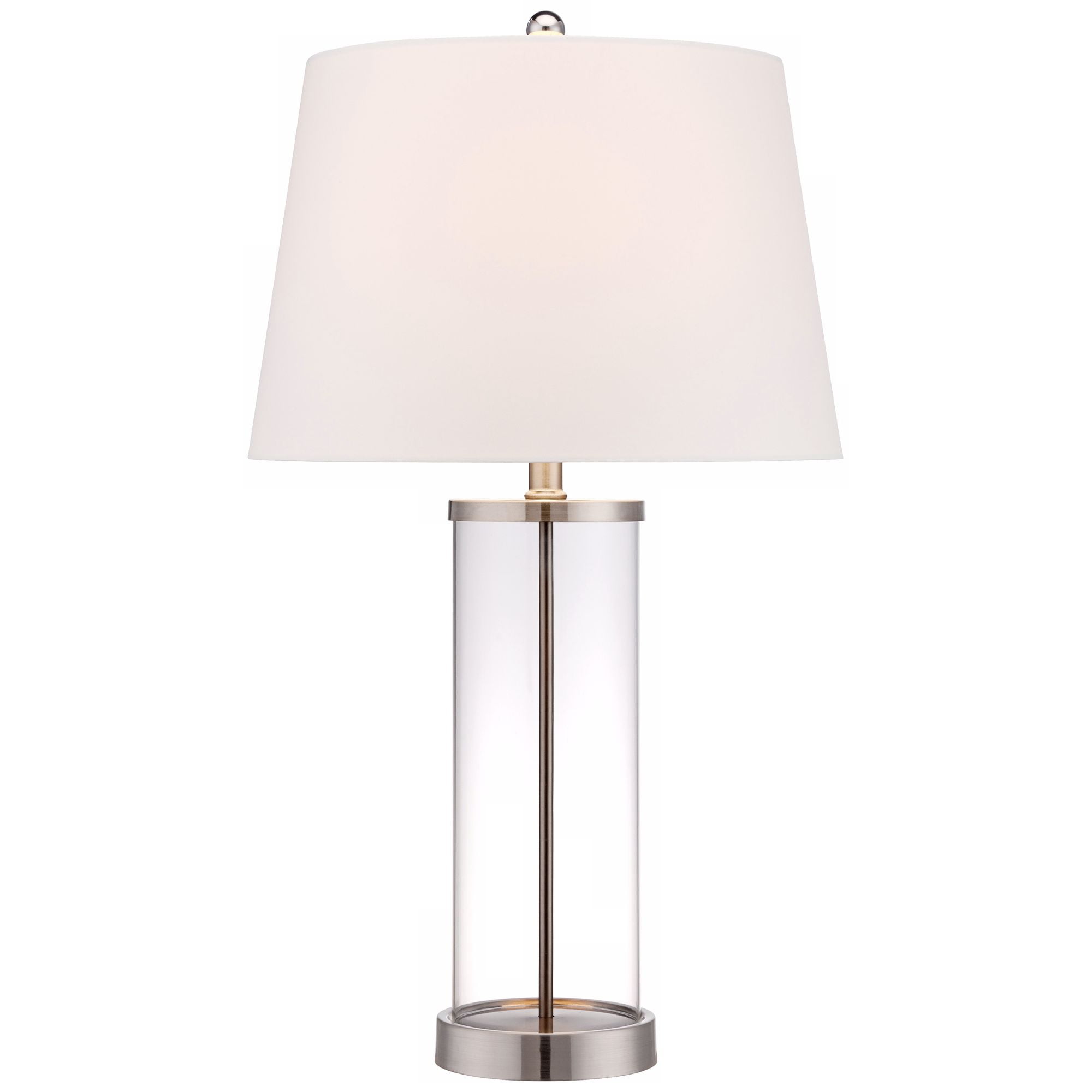360 Lighting Coastal Table Lamp 26.25" High Clear Glass Cylinder Steel Fillable White Drum Shade for Living Room Family Bedroom Bedside Office
