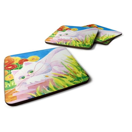 

Carolines Treasures 6102FC White Cat Tea Time Foam Coaster Set of 4 3 1/2 x 3 1/2 multicolor