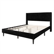 Castle Place Modern Wingback Corduroy Velvet Upholstered Twin Platform Bed, Black