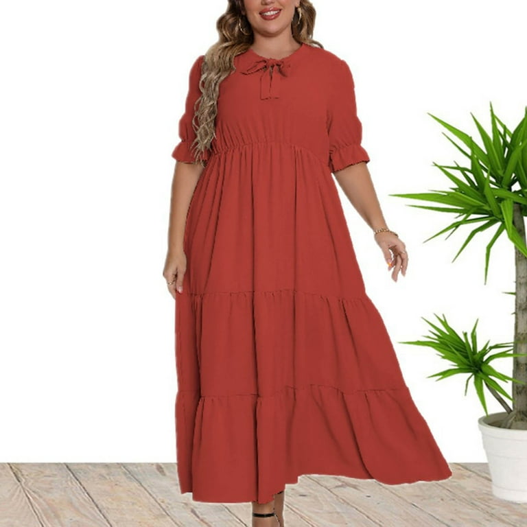 Chiffon Short sleeve Round neck Bowknot Plus size maxi Dresses Chiffon Short sleeve Round neck Bowknot Plus size maxi Dresses