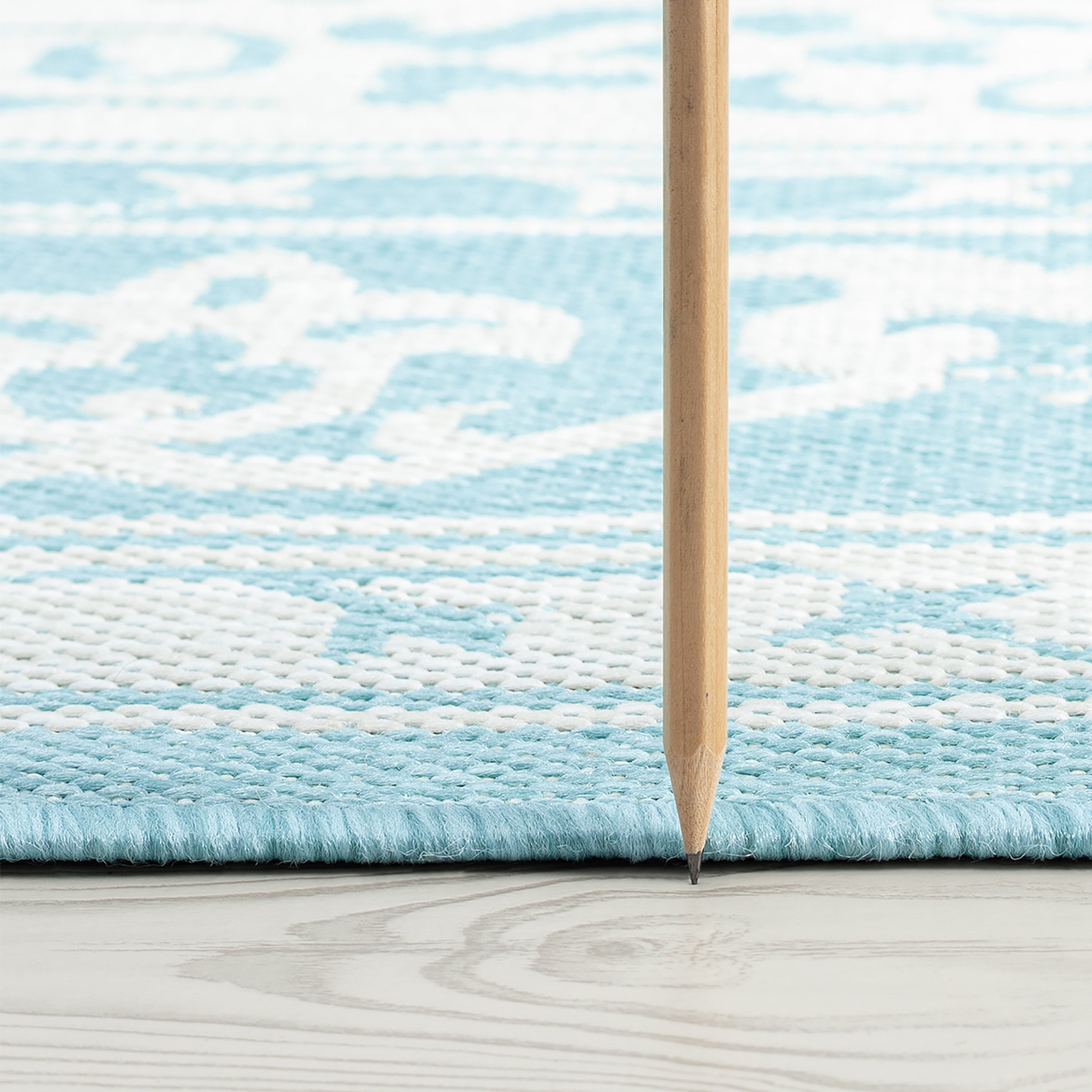 Bliss Rugs Floral Indoor Outdoor Rug Water Resistant Runner Rug for Patio, Hallway, Entryway, Deck, Aqua ,2' x 8'