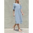 thumbnail image 3 of Women Empire Waist Midi Sundress Summer Casual Boho Beach Dresses Crew Neck Half Sleeve Long Dress with Pockets, 3 of 9