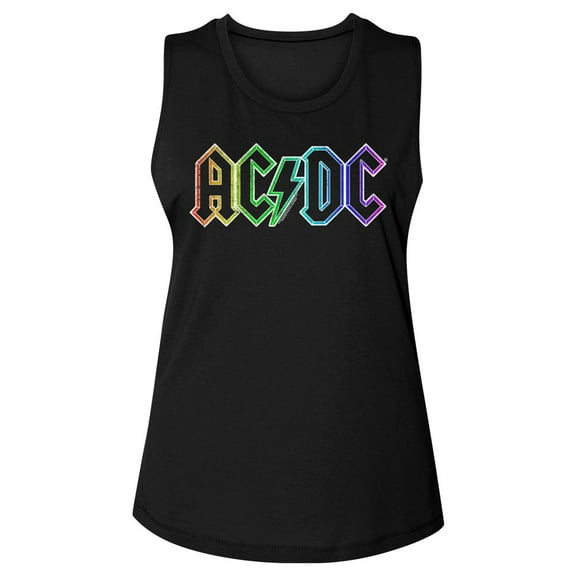 AC/DC Rainbow Logo Black Ladies Muscle Tank Xl