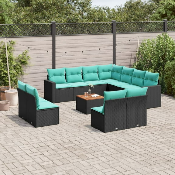 vidaXL 12 Piece Patio Sofa Set with Cushions Black Poly Rattan