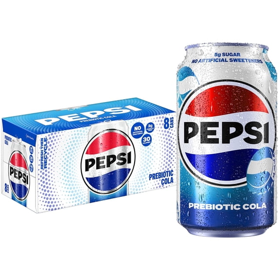 Pepsi Prebiotic Cola Soda Pop, 12 fl oz, 8 pack cans