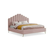 Meridian Furniture Lily Solid Wood and Tufted Velvet King Bed in Pink