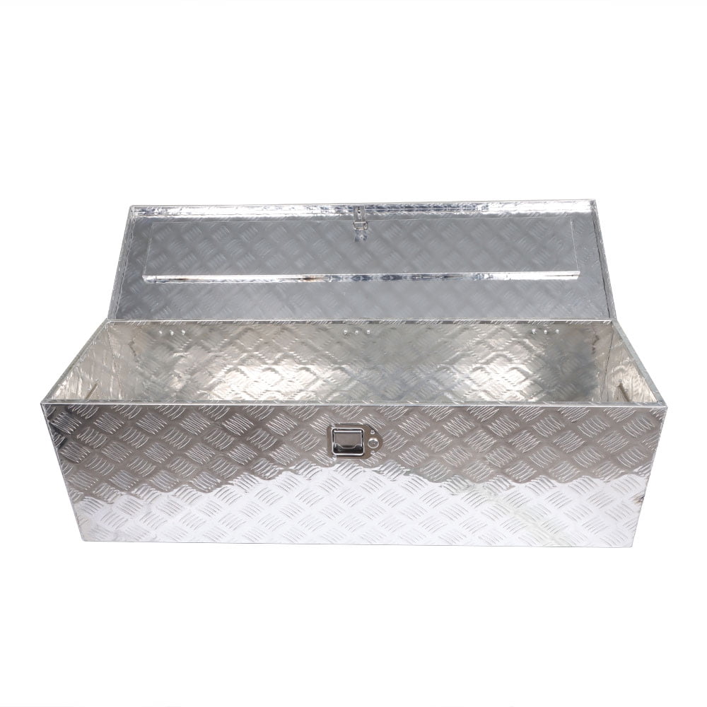 Genrics 49 Inch Trailer Tongue Tool Box Chest Box Diamond Tread Aluminum Heavy Duty Truck Pick Up Underbody Storage Organizer Handling Tools Weather Resistant w/Lock Sliver