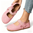 thumbnail image 5 of Women's Pearl Bow Mary Jane Flats, Faux Suede Slip-On Casual Ballet Shoes, 5 of 6
