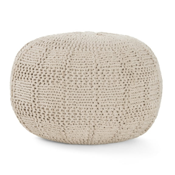 GDF Studio Jace Handcrafted Modern Fabric Pouf, Ivory
