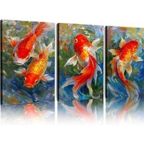 Hieng Wall Art Canvas Painting Goldfish Oil Painting Couple Fish Original Art Animals Wall Art Marine Decor Gifts Unframed