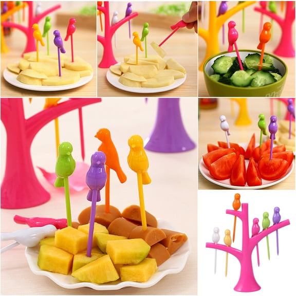 WHAMVOX  6 PCS Dessert Forks Bird Shapes Appetizer Skewers Baby Child Rosy