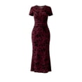 thumbnail image 4 of Jane Wardrobe Women's Floral Print Mesh Midi Dress, Short Sleeve Ruched Waist Slim Fit Elegant Summer Casual Dress for Daily & Semi-Formal Wear, 1pc, S(4-6)/M(8-10)/L(12-14)/XL(16-18)/XXL(20-22), 4 of 4