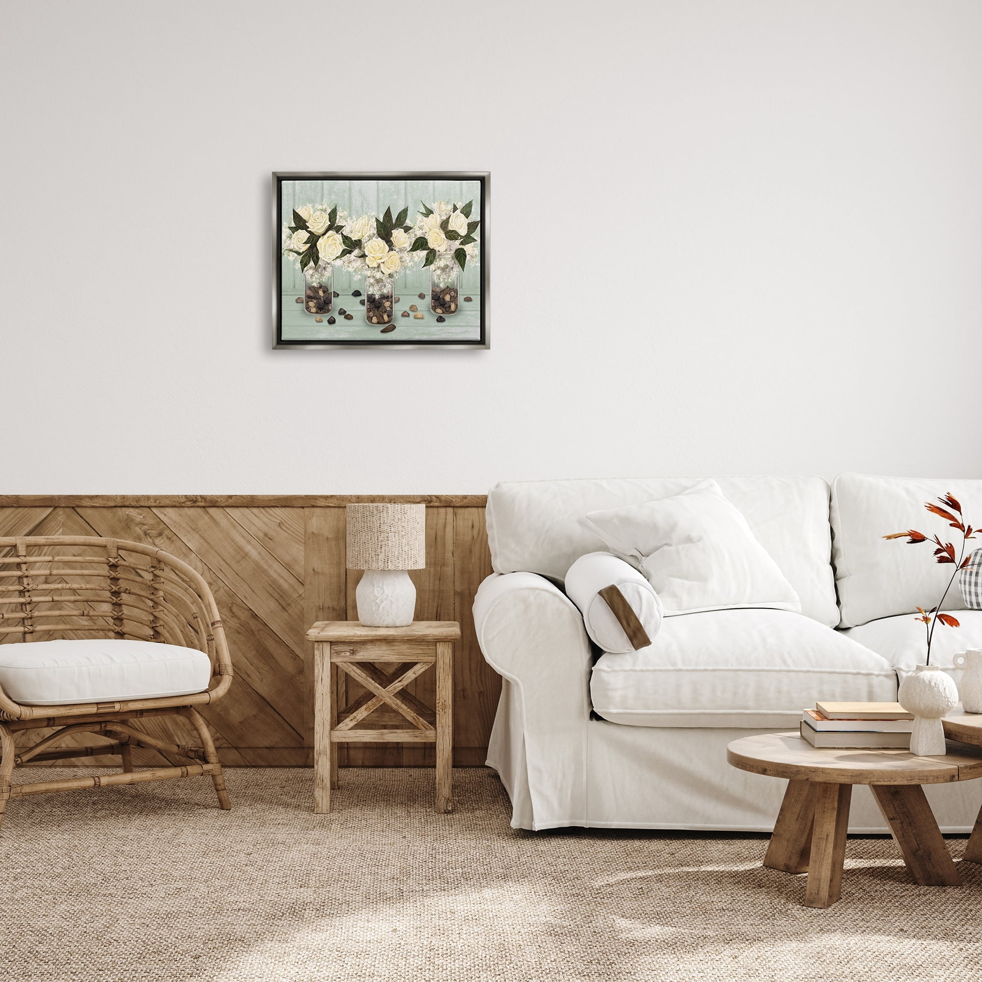 Stupell Industries Three Rose Bouquets Scattered Rocks Flower Arrangement Graphic Art Luster Gray Floating Framed Canvas Print Wall Art, Design by Ziwei Li