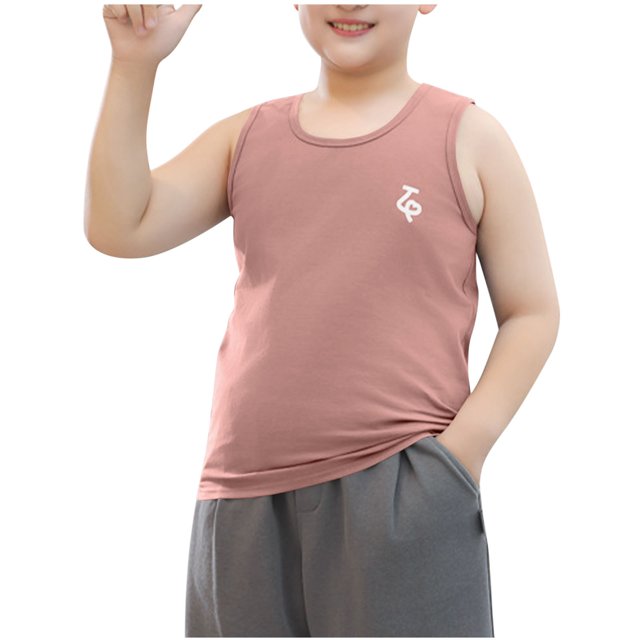 Débardeurs Garçons Décontractés Sans Manches Col Rond T-Shirts d'Entraînement Athlétiques Basiques Unis Rose 9-10 Ans