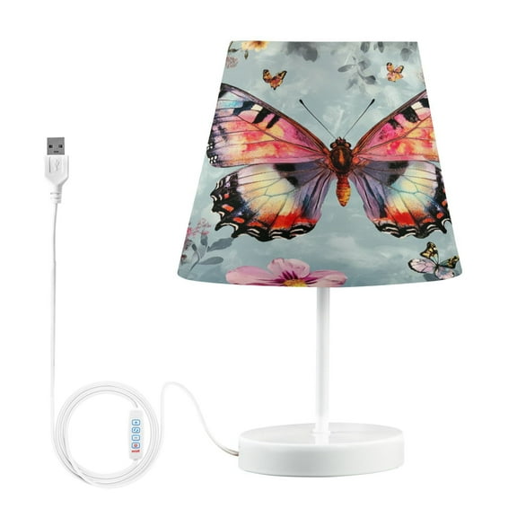 BZSMCE Table Lamp Creative Butterfly Surrounded by Colorful Flowers Simple Pattern Night Light