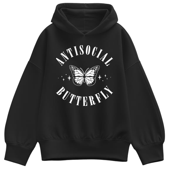 Instant Message - Anti-Social Butterfly - Women's Oversized Fleece Hoodie Sweatshirt