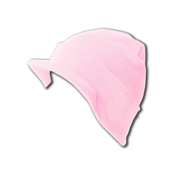 Knit Cuff Beanie Visor - Winter Wear/Sports - Light Pink
