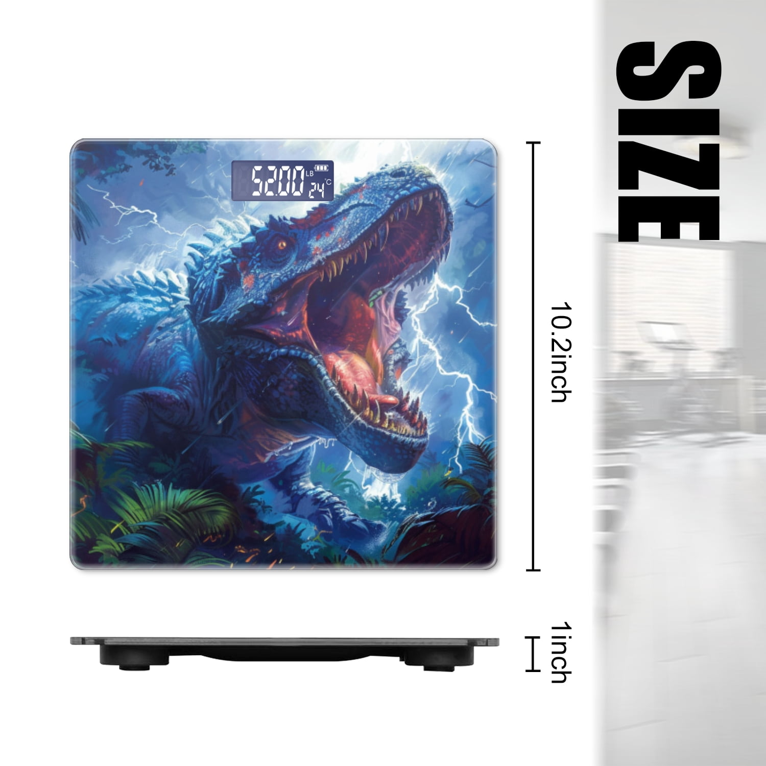 Bathroom Scale, Highly Accurate Digital Body Scale,Precisely Measures Weight up to 400 lbs-Blue And Red-Colored Dinosaur Roaring In The Jungle