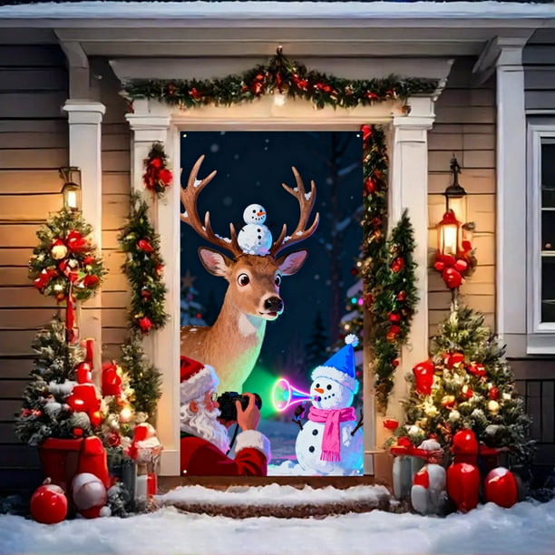 Tapiz Navideño de Tela para Puerta, 35 X 71 Pulgadas, Poliéster, para Colgar En La Puerta, Decoración Navideña para Fiestas de Invierno, para Interiores y Exteriores, para Escuelas, Aulas, Cumpleaños