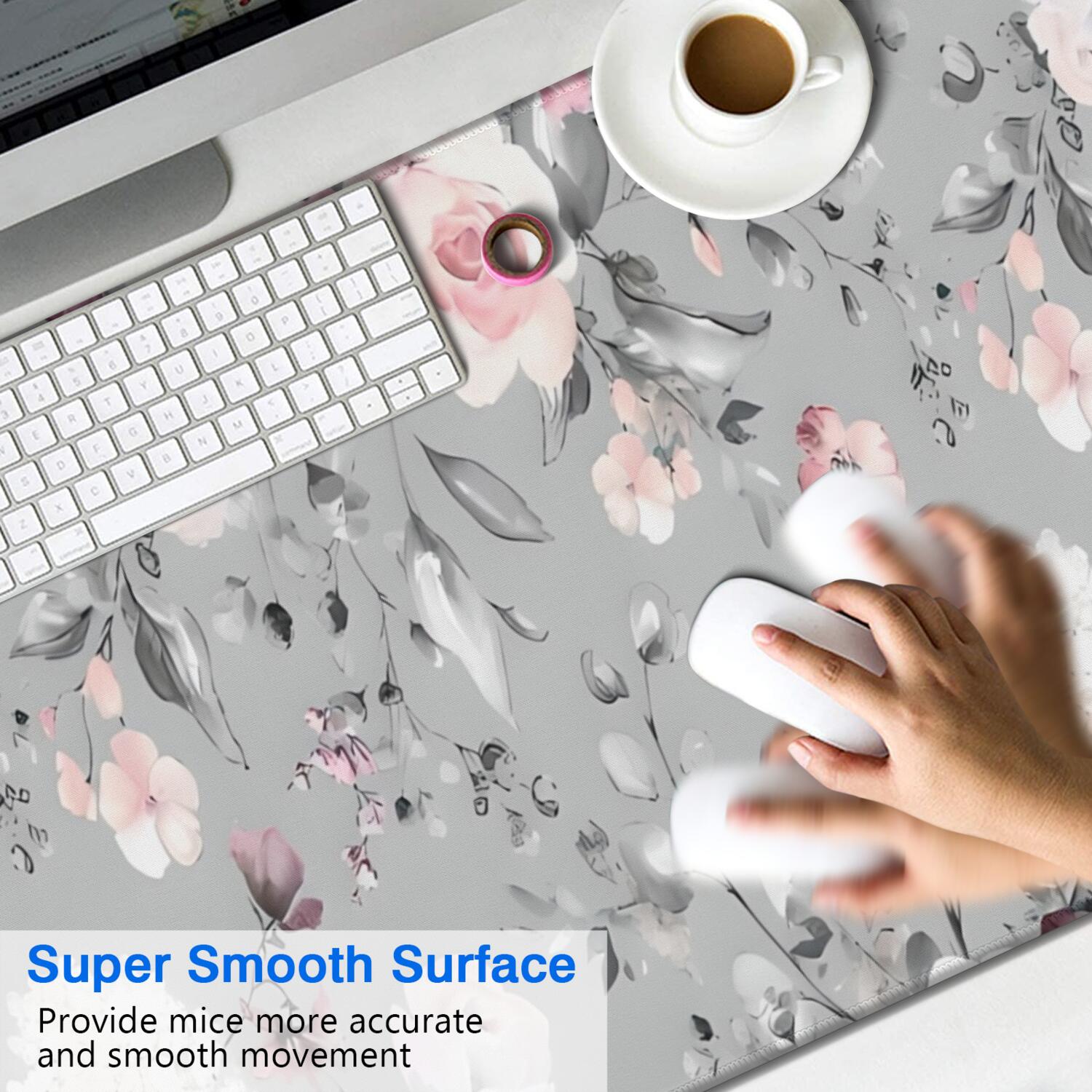 Long Mouse Pads for Desk,Pioneer Flower Floral Print Pattern Desk Mats on Top Of Desks, Desk Mouse Pad Extra Large with 3mm Non-Slip Base and Stitched Edge for Gaming,Office,Work,Home 47.3"x23.6"