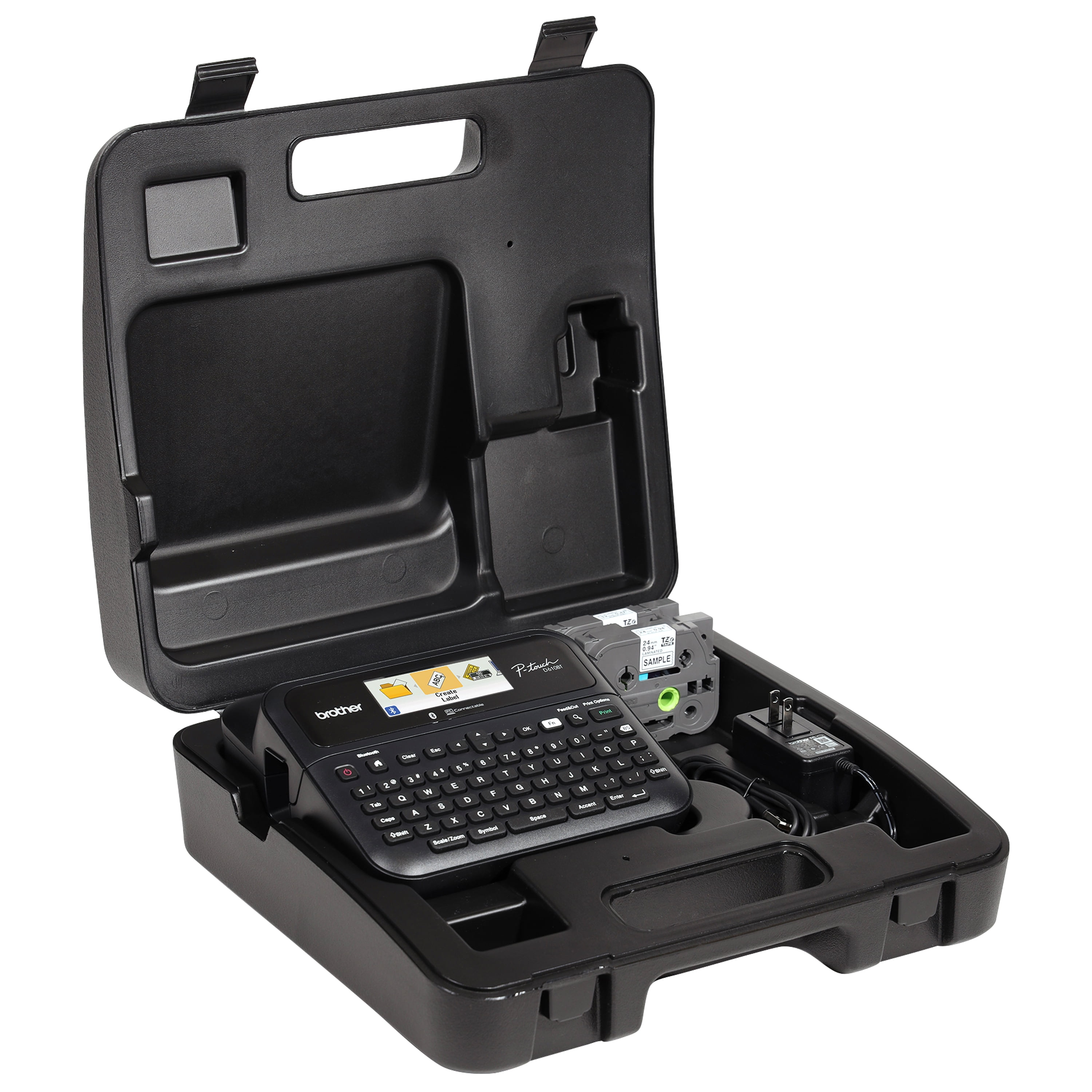 Brother P-touch Business Professional Connected Label Maker PT-D610BTVP with Bluetooth® Connectivity, includes carry case and 4m Black Print on Clear Sample Label Tape ~1/2” (12mm).