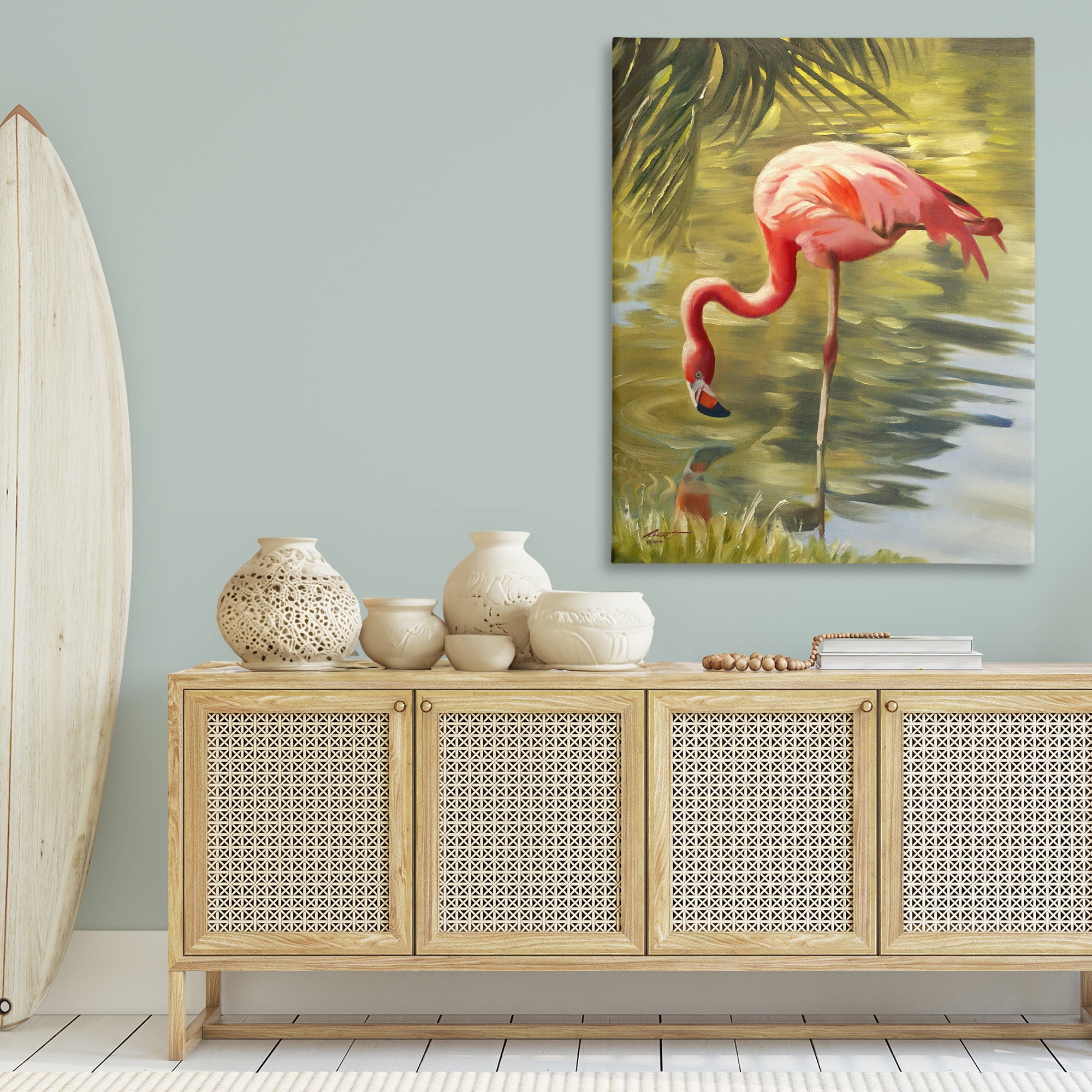 Stupell Industries Flamingo Shallow Pond Animals & Insects Painting Gallery Wrapped Canvas Art Print Wall Art, 36 x 48
