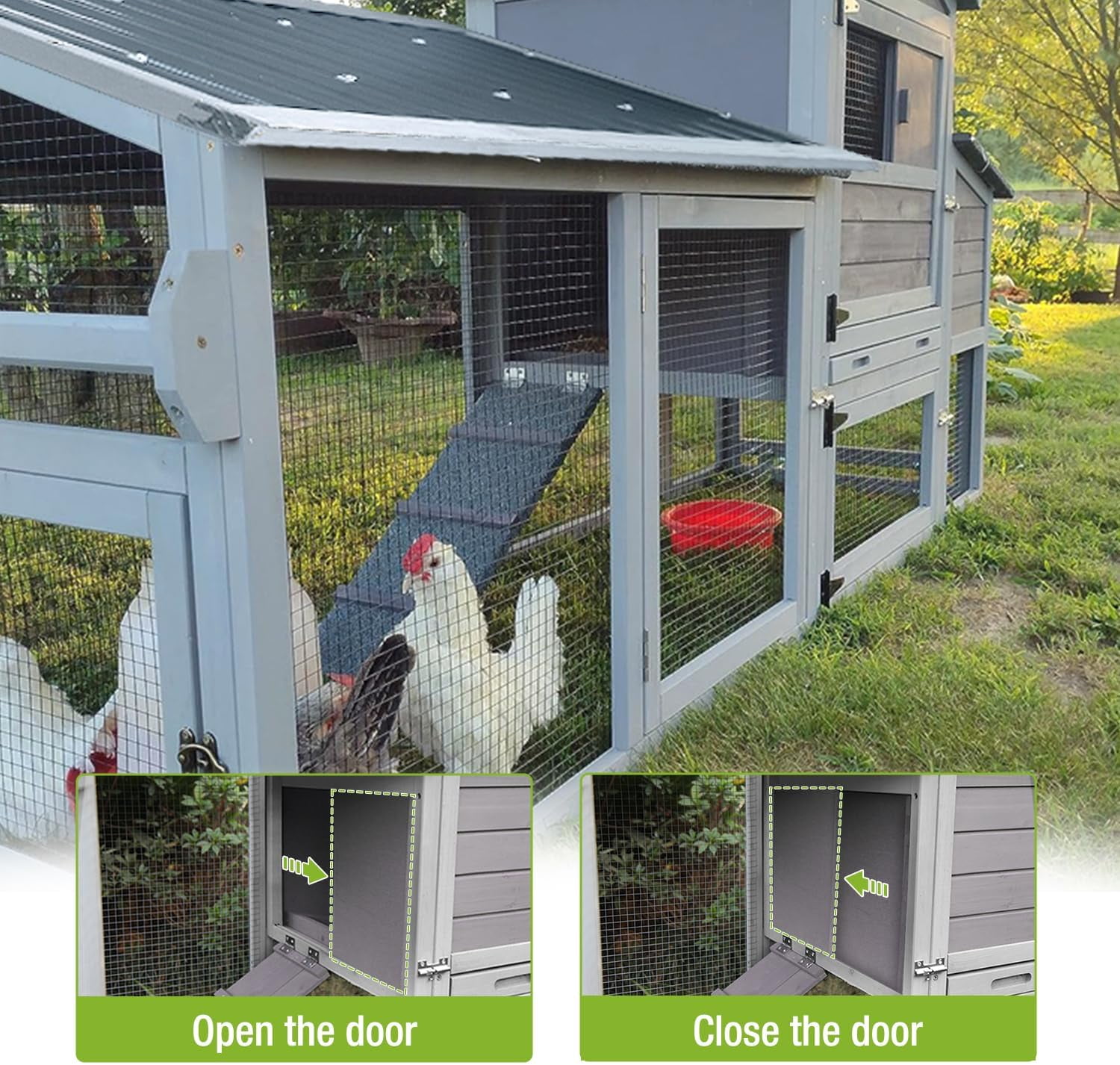 MEDEHOO Chicken Coop 80in Mobile Chicken House with Run Portable Wooden Poultry Cage with Nesting Box Rabbit Hutch on Wheels,Movable