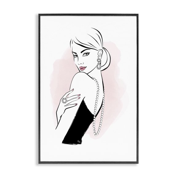 Stupell Industries Contemporary Diamond Jewelry Girl Black Framed Giclee Art, 12 x 18, by Martina Pavlova