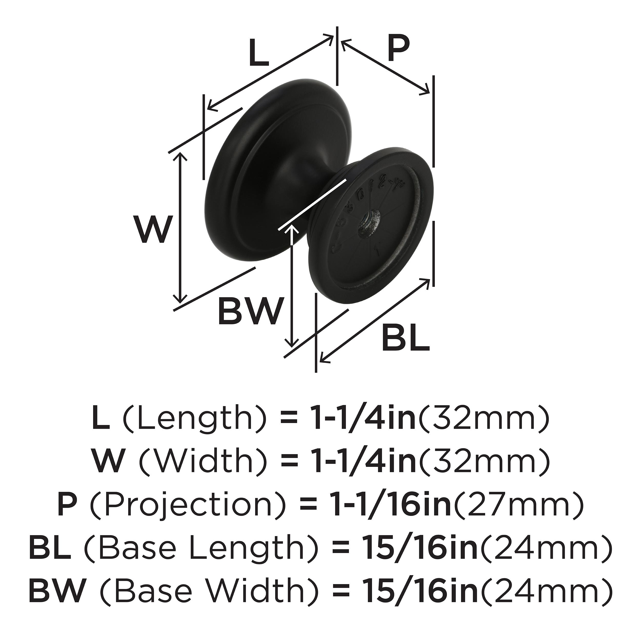 Amerock Ravino 1-1/4 inch (32mm) Diameter Matte Black Cabinet Knob, 10 Pack