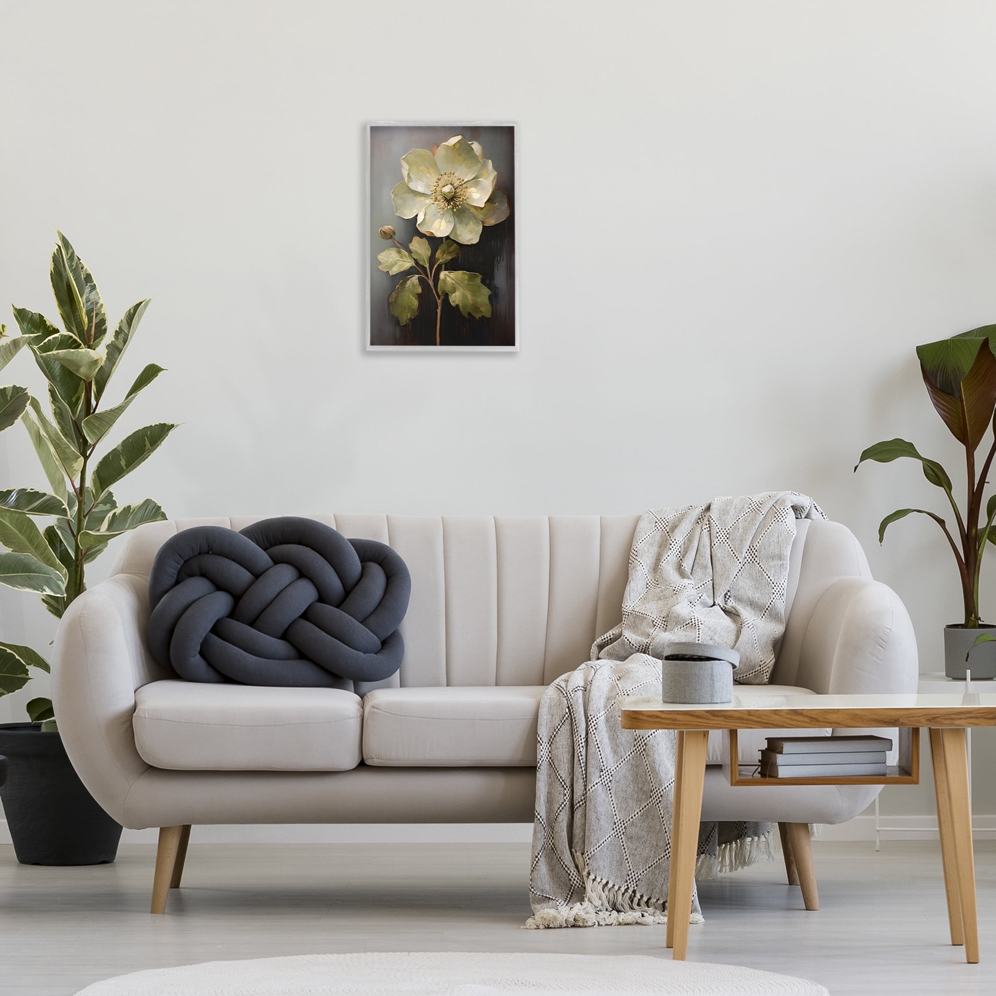 Stupell Industries White Magnolia Floret Botanical & Floral Painting Gray Framed Art Print Wall Art, 16 x 24