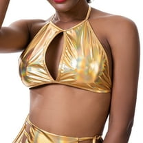 Afdoent Womens Tops Shiny Metallic Color Sexy Beach Swimsuit For Stage Nightclub Performances For Dance Shows Summer Parties 2025 Summer Clothes