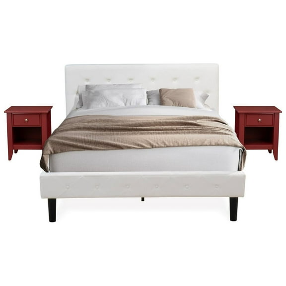 East West Furniture Nolan 3-Piece Wood Queen Bedroom Set in White and Burgundy