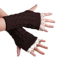 thumbnail image 2 of HNMKIU Knitted Lace Casual Fingerless Half Women's Mittens Solid Hand Warmers Brown - A, 2 of 7