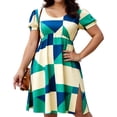 thumbnail image 3 of TaTaai Women's Spring Summer Boho Dress Short Sleeve Puff Sleeve Round Neck Split Hem Tribal Print Loose Casual Midi Dress for Daily Beach Wear Gift, 3 of 6
