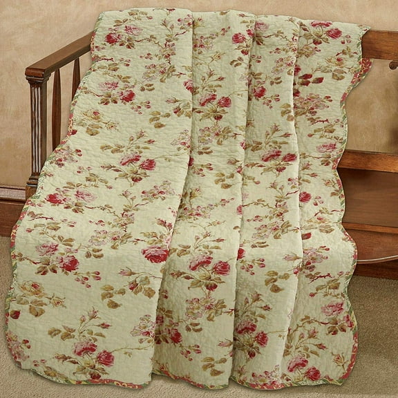 Cozy Line Vintage Rose Floral Print 100% Cotton Reversible Quilted Throw Blanket