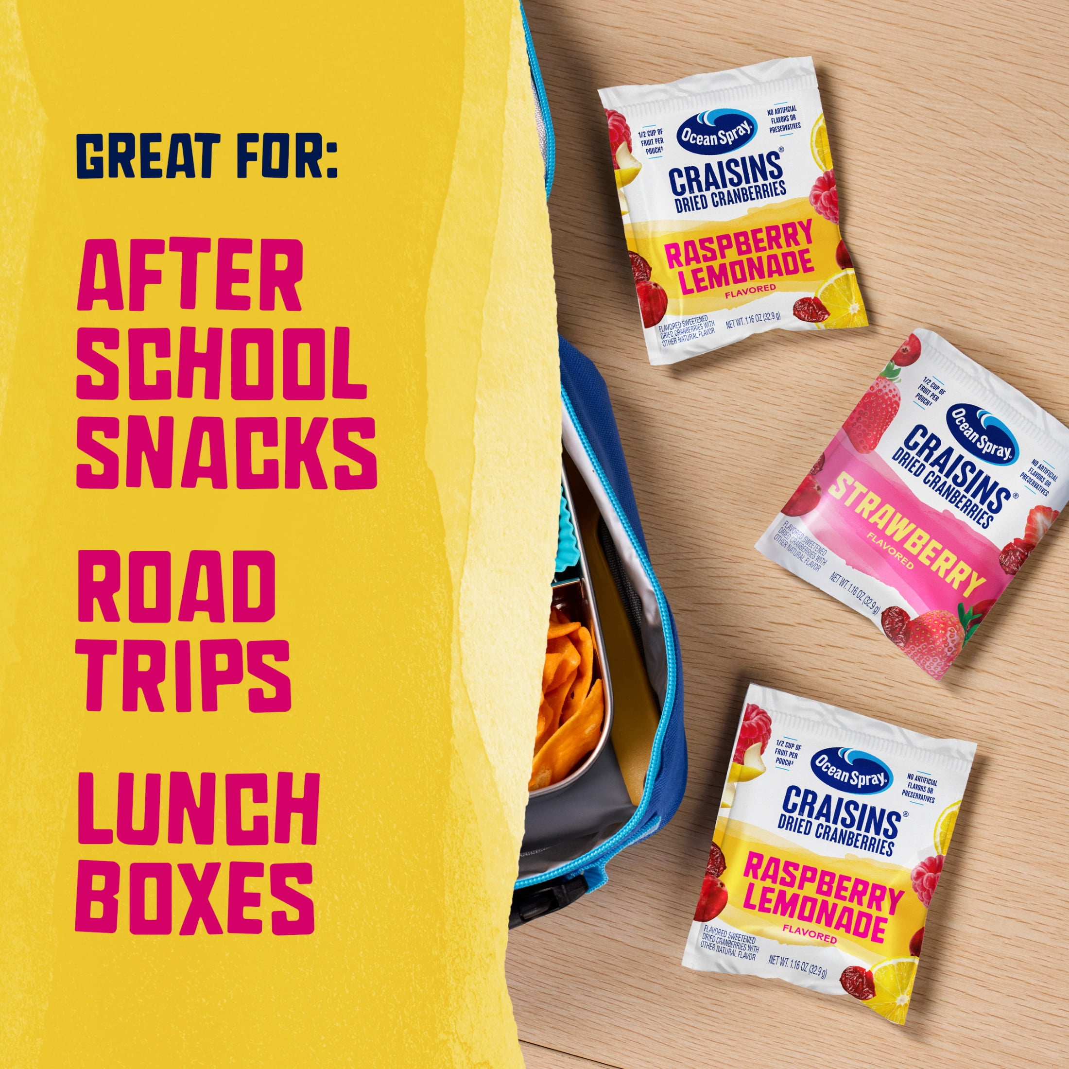 Ocean Spray®  Raspberry Lemonade Flavored Craisins® Dried Cranberries, 5‑Count Single‑Serve 1 oz Snack Packs