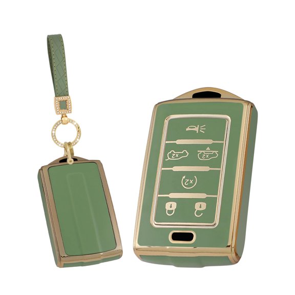 Key Fob Cover with Keychain TPU Car Key Case Shell Protection 5 Buttons Fit for Jeep | Grand Cherokee | Wagoneer | Grand Cherokee L | 2021 2022 2023 | Accessories