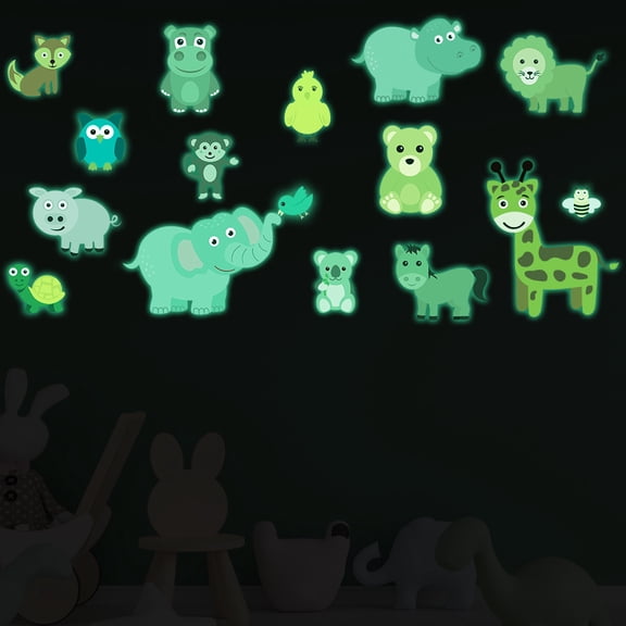 Luminous Wall Decals Glow in the Dark Animal Wall Stickers Cute Vinyl Peel and Stick for Kids Room Nursery Bedroom Decor 11.8x7.87inch