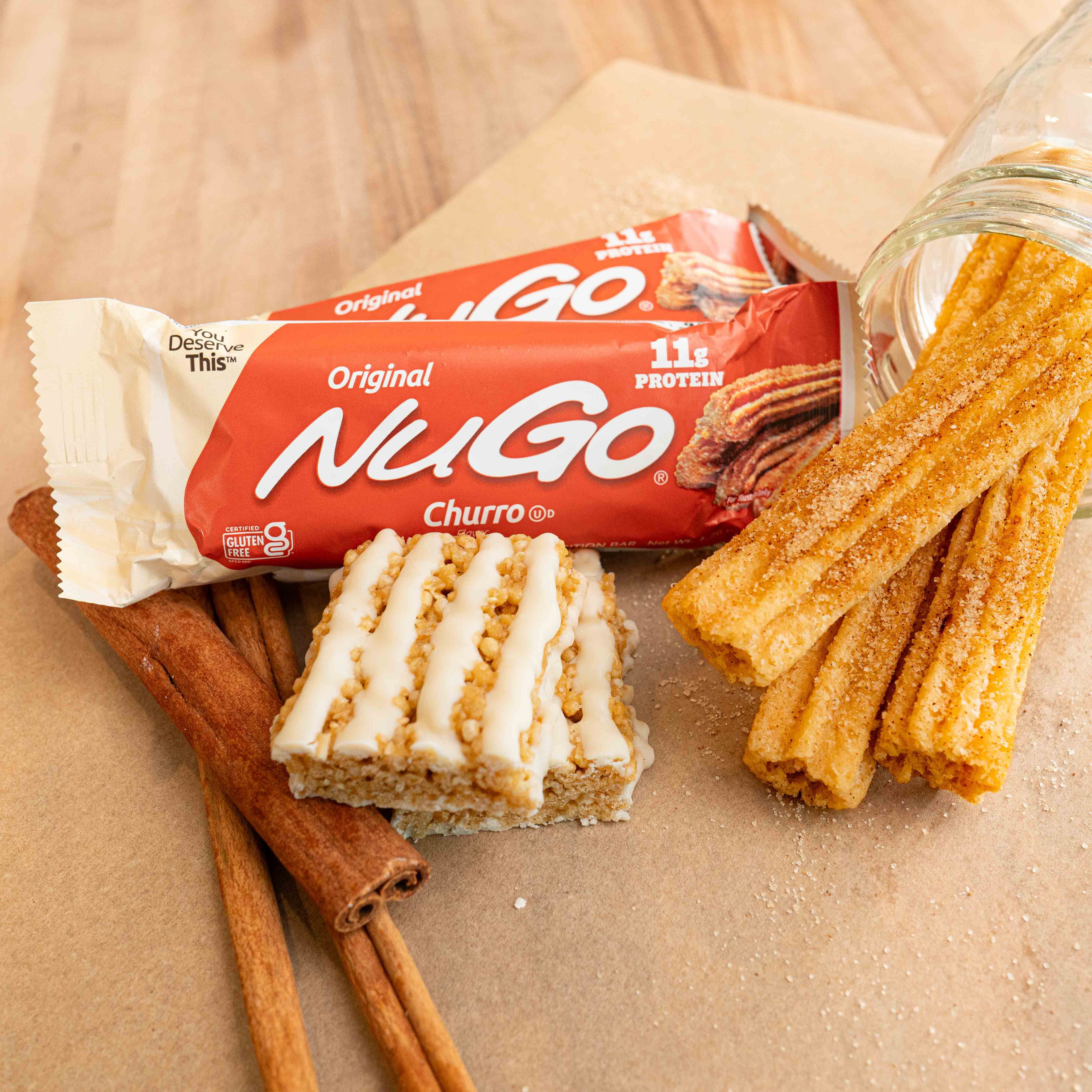 NuGo Original Protein Bar, Churro, 11g Protein, Gluten Free, 15 Count