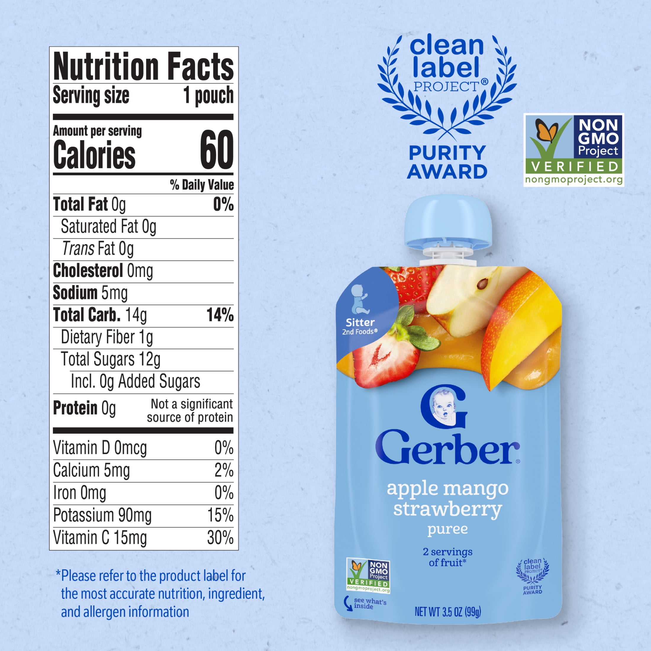 Gerber Stage 2 Baby Food, Apple Mango Strawberry, Puree Baby Pouches