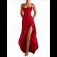 thumbnail image 1 of Vestido de Cóctel para Mujer, Ajustado, Informal, , con Escote en V, Sin Mangas, de Satén, con Volantes en el Bajo y Espalda Descubierta. Rojo L, 1 of 10