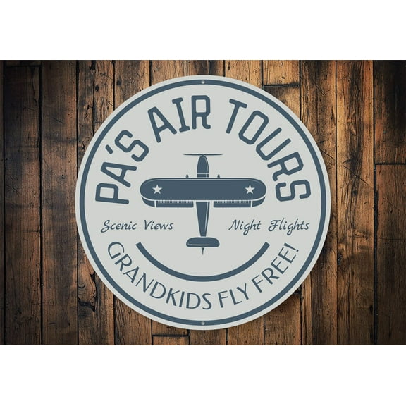 Grandpa's Air Tours Flight Novelty Sign, Metal Wall Decor - 12" Round