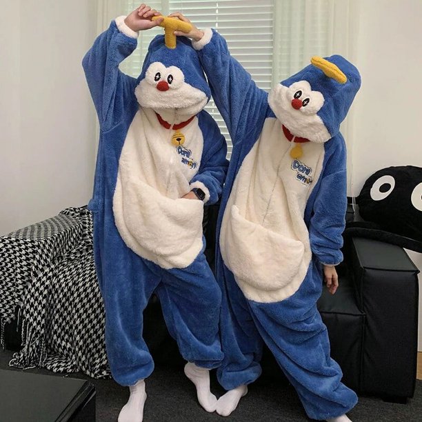Kigurumis-Pijama de terciopelo Coral con capucha para hombre y mujer, ropa de dormir de una pieza con diseño de Panda, monos gruesos y cálidos para parejas, para amantes del invierno