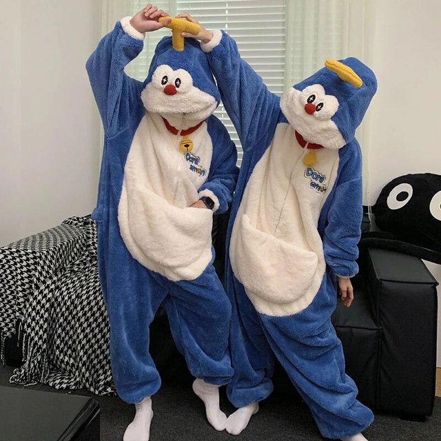 Kigurumis-Pijama de terciopelo Coral con capucha para hombre y mujer, ropa de dormir de una pieza con diseño de Panda, monos gruesos y cálidos para parejas, para amantes del invierno
