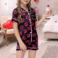 thumbnail image 2 of Luvoko Pyjamas pour Enfants Ensemble 2 Pcs Pyjamas pour Enfants Imprimé Graphique Manches Courtes Chemise à Boutons Shorts Ensemble de Pyjama Pantalon à Volants pour Bébés Tenues Assorties Maman Bébé Fille Enveloppe Extensible 5, 2 of 5