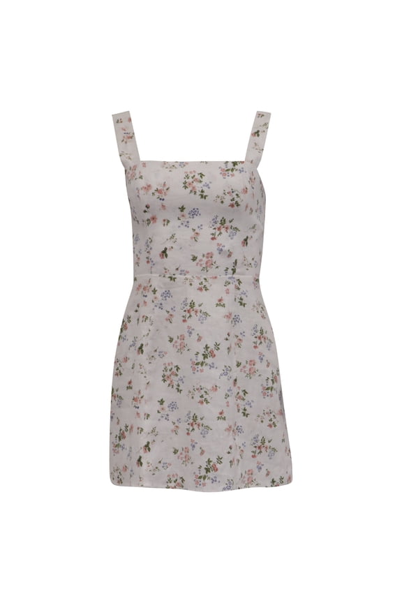 Pre-Owned Reformation Brigitte Floral-Print Mini Dress in Multicolor Linen