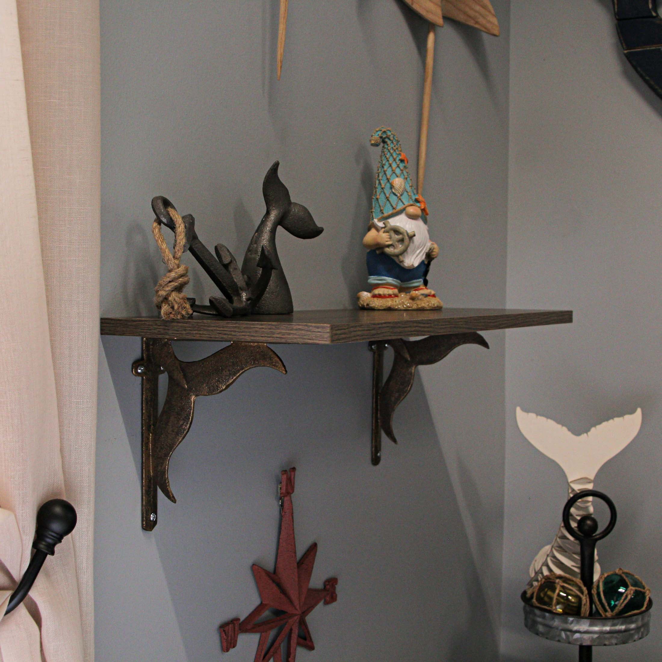 Zeckos Bronze and Verdigris Cast Iron Whale Tail Wall Shelf Brackets Set of 2