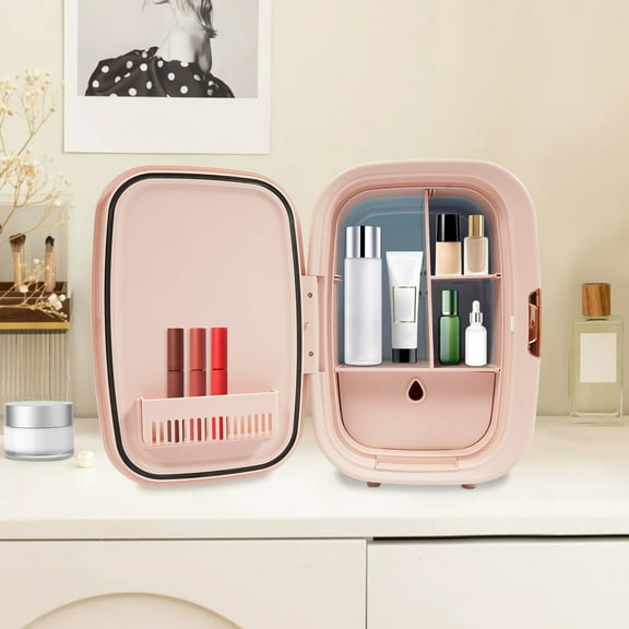 Mini Fridge, 12.68Qt Skincare Fridge, Portable Cooler and Warmer, Compact Refrigerator for Comestic Storage, Makeup, Lipstick, SkinCare, Bedroom, Office, Dorm (Pink)