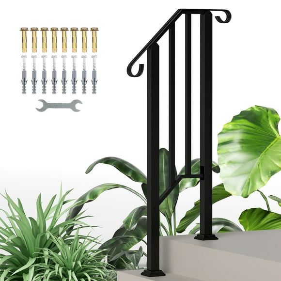 Outsunny 1-2 Step Handrails for Outdoor Steps, Deck Stair Railing, Black