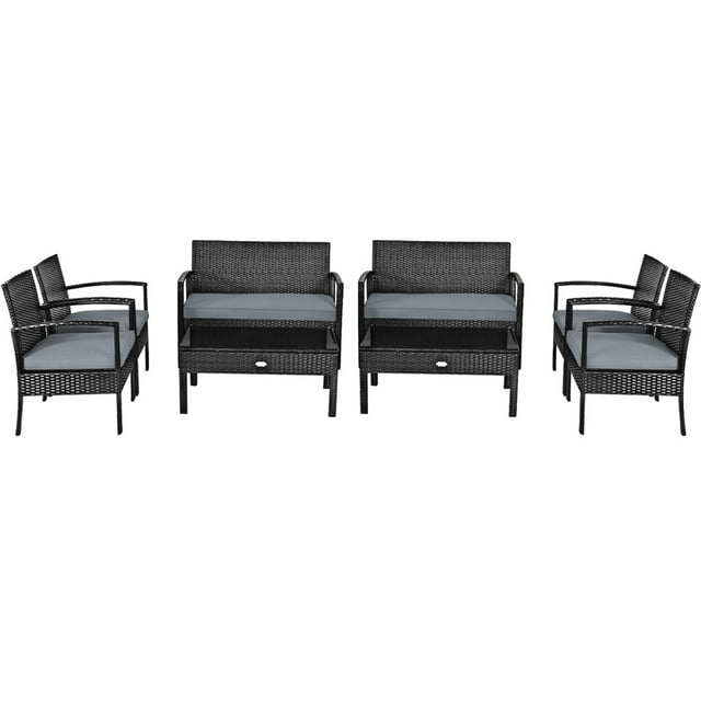 Gymax Ensemble de Conversation en Rotin Osier pour Patio 8 Pcs Ensemble de Meubles d'Extérieur avec Coussin